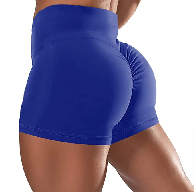 YIWEI Women Sports Gym Shorts Scrunch Butt High Waist Contour Seamless Yoga  Leggings Blue XL 